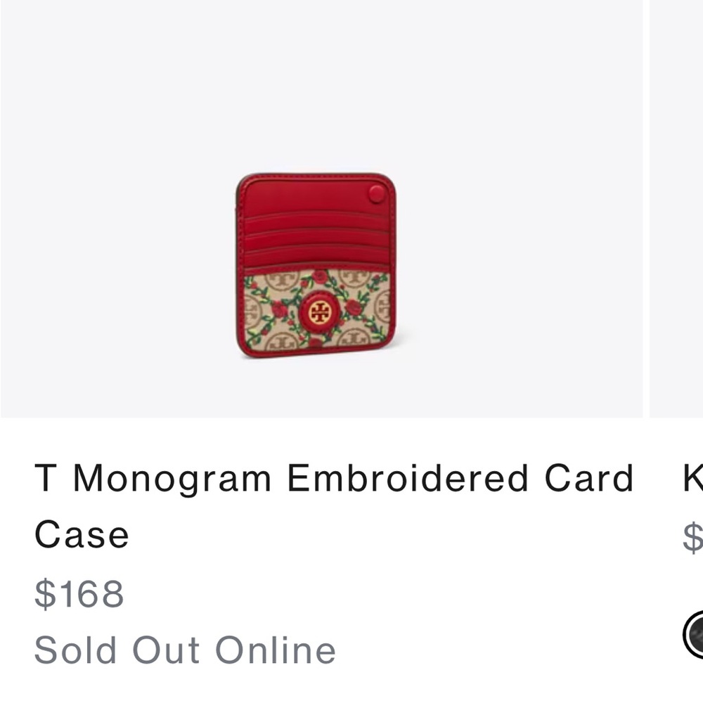 NWTO Tory Burch T monogram embroidered wallet card holder